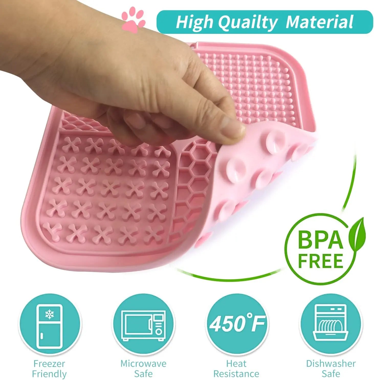 Dog Lick Mat with Suction Cups Slow Feeders Licking Pet Anxiety Relief Cat Training for Food, Yogurt, Peanut Butter