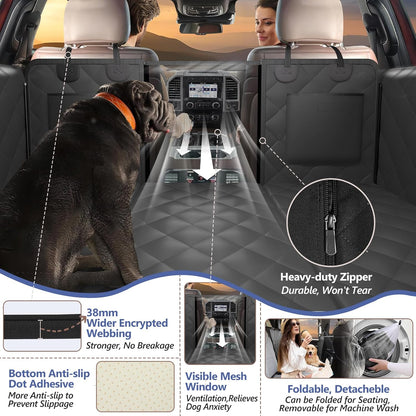 Back Seat Extender for Dogs Truck-Large Space, Dog Pet Seat Cover Back Seat Hard Bottom Holds 420Lb, Waterproof Dog Hammock for Crew Cab Trucks F150, RAM1500, Sierra, Tundra, Silverado, Black