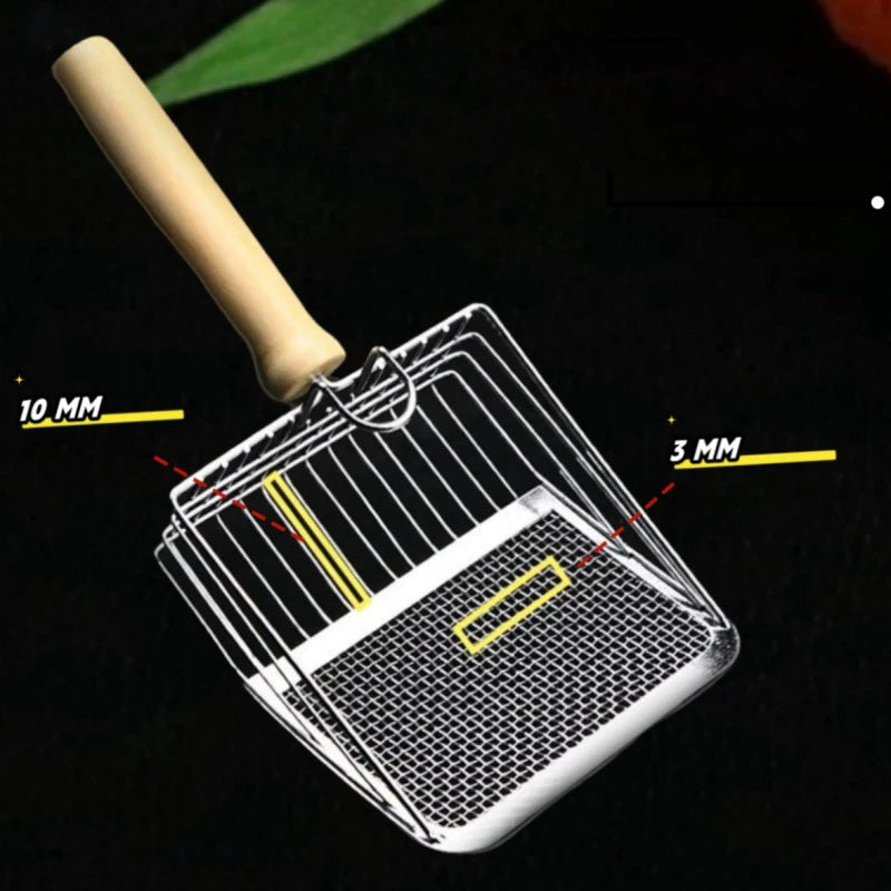 Cat Litter Shovel Stainless Steel Wooden Handle Easy to Rust Washable Kitten Litter Scoop Cats Toilet Cleaning Shovel Tool