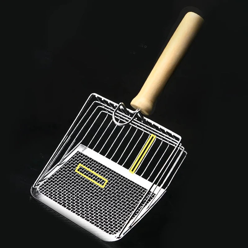 Cat Litter Shovel Stainless Steel Wooden Handle Easy to Rust Washable Kitten Litter Scoop Cats Toilet Cleaning Shovel Tool