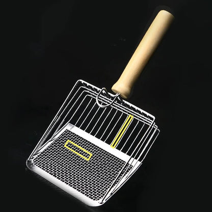 Cat Litter Shovel Stainless Steel Wooden Handle Easy to Rust Washable Kitten Litter Scoop Cats Toilet Cleaning Shovel Tool