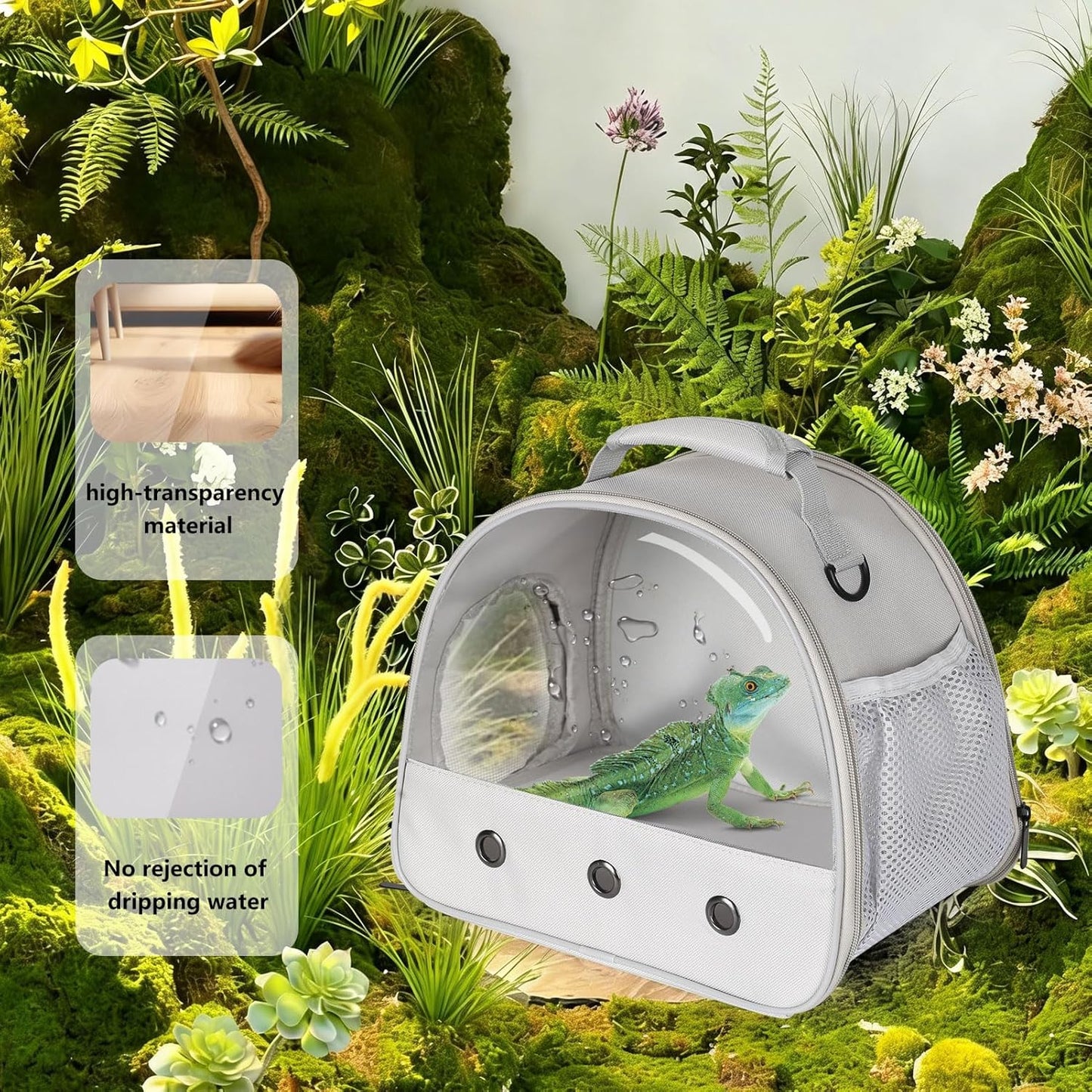 Bearded Dragon Carrier,Chameleon Carrier, Small Sugar Gliders,Small Animal Travel Carrier for Hedgehog Rat Parrot Bird Guinea Pig, Portable Guinea Pig Travel Carrier for 2 Grey