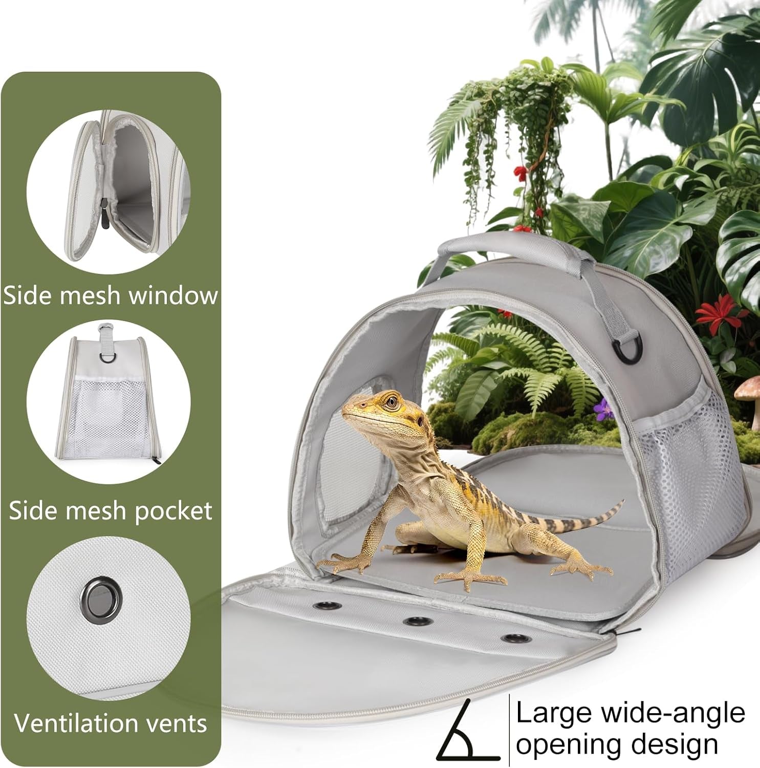 Bearded Dragon Carrier,Chameleon Carrier, Small Sugar Gliders,Small Animal Travel Carrier for Hedgehog Rat Parrot Bird Guinea Pig, Portable Guinea Pig Travel Carrier for 2 Grey