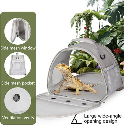Bearded Dragon Carrier,Chameleon Carrier, Small Sugar Gliders,Small Animal Travel Carrier for Hedgehog Rat Parrot Bird Guinea Pig, Portable Guinea Pig Travel Carrier for 2 Grey
