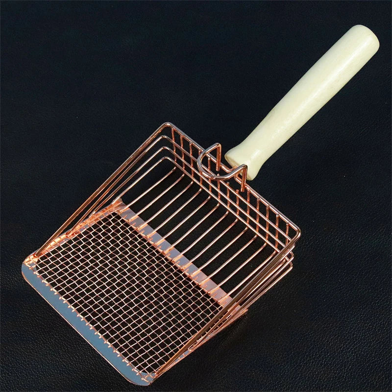 Cat Litter Shovel Stainless Steel Wooden Handle Easy to Rust Washable Kitten Litter Scoop Cats Toilet Cleaning Shovel Tool