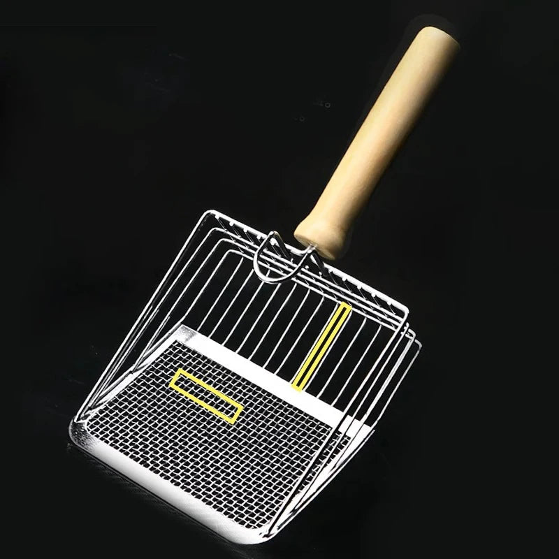Cat Litter Shovel Stainless Steel Wooden Handle Easy to Rust Washable Kitten Litter Scoop Cats Toilet Cleaning Shovel Tool