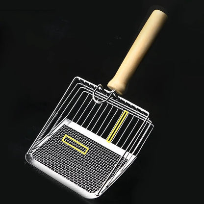 Cat Litter Shovel Stainless Steel Wooden Handle Easy to Rust Washable Kitten Litter Scoop Cats Toilet Cleaning Shovel Tool