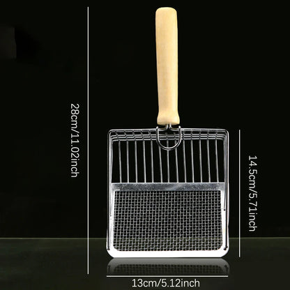 Cat Litter Shovel Stainless Steel Wooden Handle Easy to Rust Washable Kitten Litter Scoop Cats Toilet Cleaning Shovel Tool